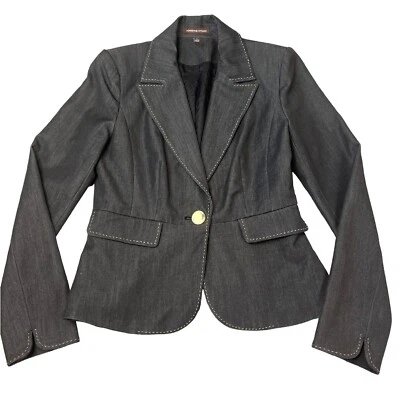 Adrienne Vittadini Womens Blazer Jacket Size 4 Dark Gray White Stitching Career - Image 1 of 4