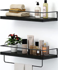Black Wood Floating Shelves - Set of 2, Wall Mounted Hanging Shelves with Black
