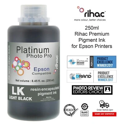 Rihac 250ml Light Black Pigment Ink for Epson 4900 7890 7900 9890 9900 11880 - Image 1 of 2