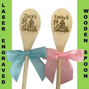 Personalised Engraved Wooden Cake Smash Spoon Babies 1st Birthday baby spoon - Picture 1 of 3