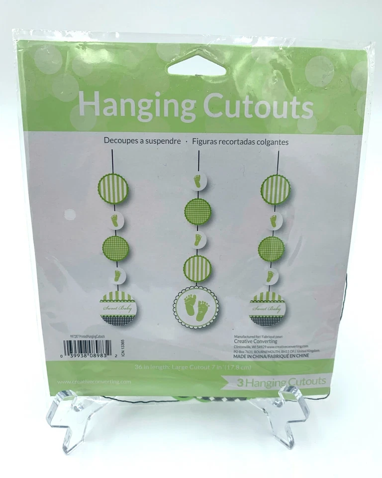 Hanging Green and White 36" Cutout 3 Pack Sweet Baby Party Decorations - Image 1 of 2