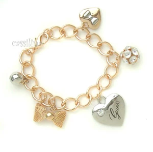 Bracciale Guess Charm Oro Argento Cristallo Fiocco Cuore Festa della Mamma Regalo Gioielli - Foto 1 di 1