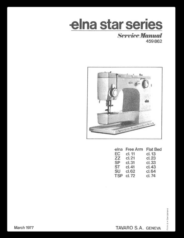 Manual de servicio Elna Star Series EC ZZ SP ST SU TSP 459862: encuadernado en bobina 39 páginas Foto 1 de 1