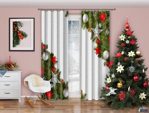 Gardinen Vorhänge Fertigvorhänge Kinder Vorhang Kräuselband Ösen MERRY CHRISTMAS - Bild 1 von 1