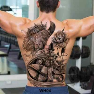 Tatuaje falso pegatina hombres negro espalda completa tatuaje león rey dragón tatuaje temporal - Imagen 1 de 43