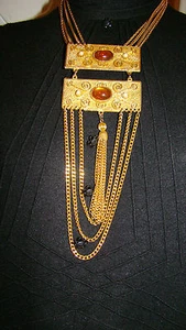 Vintage Cascading Kette Quaste Halskette mit Faux Cabuchon/Perlen Detail 70er Jahre - Bild 1 von 12