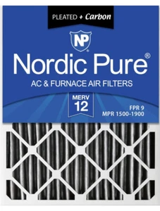 Nordic Pure 20x25x2 MERV 12 Pleated Plus Carbon AC Furnace Air Filters 3 Pack - Picture 1 of 7