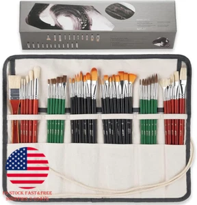 ARTIFY 41 Pieces Long Handle Paint Brushes Set Includes a Carrying Canvas Roll - Picture 1 of 8