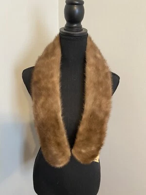 "Cuello de piel vintage visón marrón 20"" X 3,5"" con clips" Foto 1 de 4