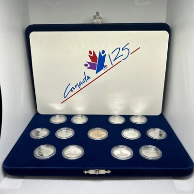 1992 Canada 125th Commemorative 13 Coin Silver 25 Cents $1 Proof Set w Case 925 - Image 1 of 4