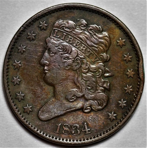 1834 Classic Head Half Cent - US 1/2c Copper Penny Coin - L36 Cover