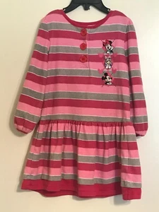 DISNEY BRAND Girls Size 4T Dress Pink Stripes Minnie Mickey Mouse Daisy Applique - Picture 1 of 9
