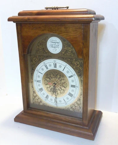 Bracket Mantle Clock TEMPUS FUGIT. Battery operated. Brass Top-handle Cover