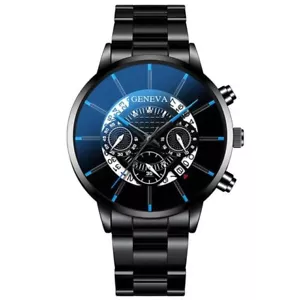 Herren Schwarz Uhr mit Edelstahl Schwarz Band 40mm Lünette W002 - Bild 1 von 4