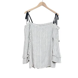 Ann Taylor Loft Striped Off The Shoulder Blouse 3/4 Sleeve Size Medium - Picture 1 of 6