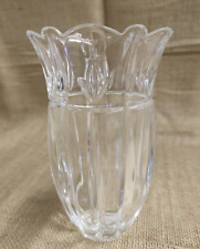 CRYSTAL /GLASS VASE HEAVY WITH SCALLOPED EDGES LEAF DESIGN ON TOP EDGE
