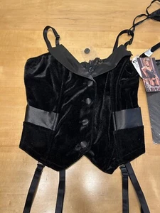 NEW Ambiance Dreamgirl Velvet Satin Corset Sz 34, Chocker, G String,Thigh Highs - Picture 1 of 11