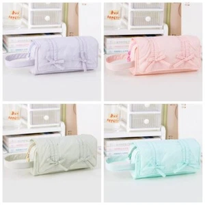 Three Layers Pencil Pouch Bow Stationery Storage Bag Portable Pencil Case Girl - Picture 1 of 13
