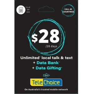Telechoice $28 Prepaid SIM Plan - 28GB/ 28 Days - Picture 1 of 1