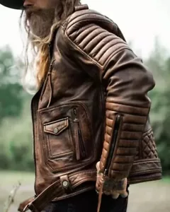 Mens Motorcycle Biker Vintage Brown Quilted Genuine Real Leather Jacket - Bild 1 von 3