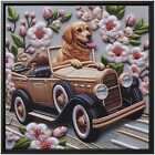 Embroidery Canvas Print Wall Art Golden Retriever Car Artwork Home Decor Gift