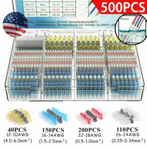 500PCS Waterproof Solder Seal Sleeve Heat Shrink Butt Terminals Wire Connectors - Picture 1 of 19