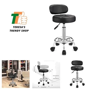 Swivel Stools with Wheels Height Adjustable Rolling Spa Stool Backrest Black - Picture 1 of 9