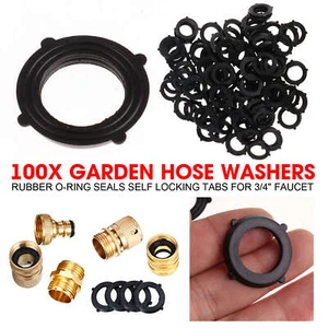 100x Garden Hose Washers Rubber O-Rings Seals Self Locking Tabs for 3/4" Faucet - Picture 1 of 10