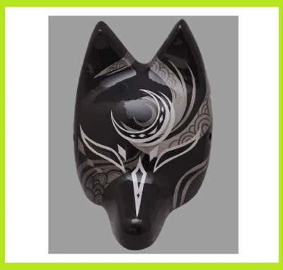 Komendo Half Face Fox Mask Kitsune Yoiyami Twilight Hand Made Painted Japan - Image 1 of 4