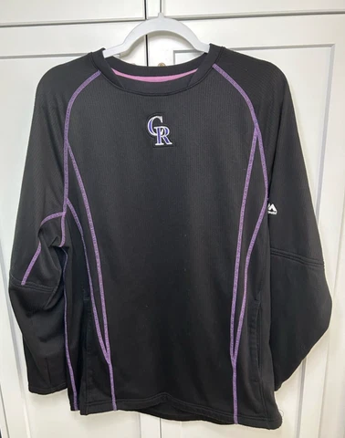 Majestic Colorado Rockies Black Purple Stitching Sweater Pockets Size S - VGUC Cover