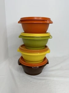 VTG Tupperware Servalier Bowls W/Lids Harvest Color 1323 Lot Of 4 Fall Colors - Picture 1 of 15