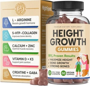 Height Growth Increase Gummy Vitamins, Heightener Grow Supplement, 60 Gummies - Picture 1 of 8