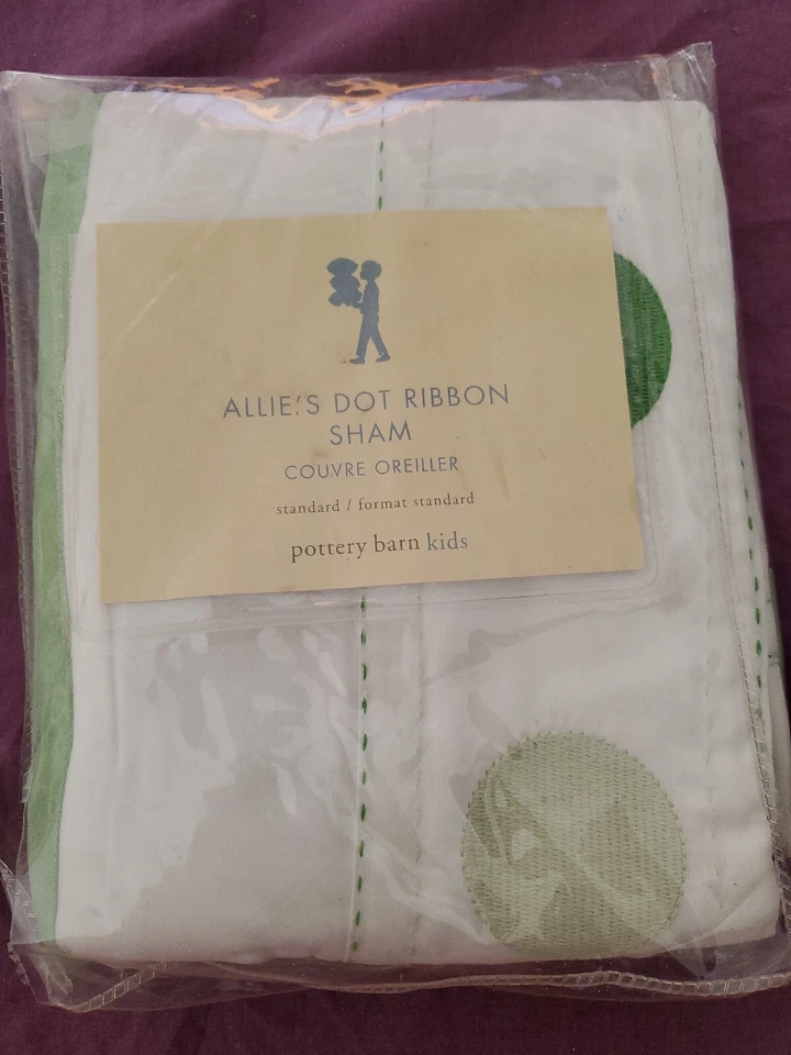 Nueva funda de almohada estándar POTTERY BARN KIDS Allie's cinta verde POLKA Dot SHAM Foto 1 de 4