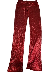 May & July Womens Red All Over Sequins Stretch Pull On Tapered Legs Pants L - Picture 1 of 11