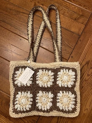 Грязь пирог - коричневый цветочный крючком мини сумка с короткими ручками новый с Ярлыками с подкладкой - Изображение 1 из 4