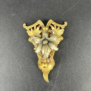 Vintage Art Nouveau or Victorian Gold Tone Fantasy Elegant Floral Fur Dress Clip - Picture 1 of 11