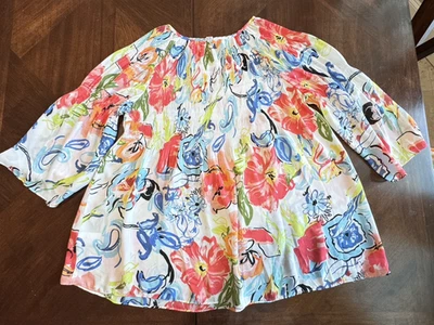 Spense XL плиссированные верхний яркие цветы 3/4 рукава - красивый! - Изображение 1 из 4