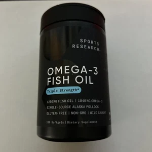 Sports Research 1040 mg Omega-3 Fish Oil, Triple Strength, 120 Softgels !! LQQK - Picture 1 of 4