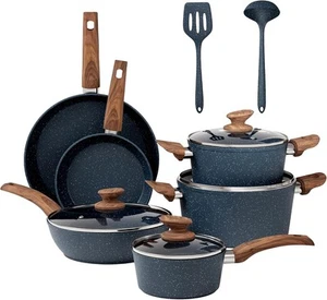 DisDelight Töpfe und Pfannen Set Antihaftbeschichtet, Antihaft 12-teiliges Kochgeschirr Set, Blau - Bild 1 von 8