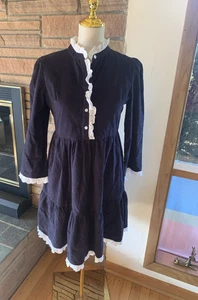 Madison Mathews Tunika Kleid blau Cord Rüschen minimal klassisch XS - Bild 1 von 6