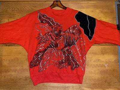 Sudadera Vintage Extravaganza Tigre Terciopelo Brillo M Roja Años 80 Almohadillas para el Hombro Foto 1 de 4