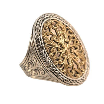 Konstantino 18k Gold & Sterling  Filigree Oval Statement Ring - Image 1 of 4