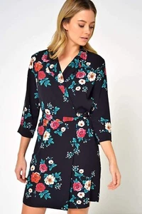 Glamorous Tall Eliana Printed Floral Wrap Dress Black UK 14 TD9 EE 03 - Picture 1 of 5