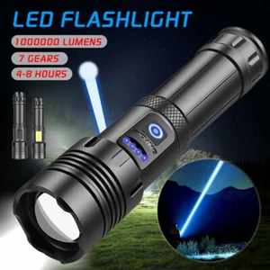 1000000 Lumens LED Flashlight Tactical Light Super Bright Torch USB Rechargeable - Picture 1 of 16