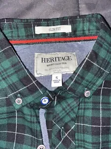 NWT Heritage Report Collection Green Plaid Flannel Slim Fit Shirt Mens Size S - Picture 1 of 12