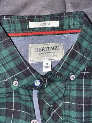 NWT Heritage Report Collection Green  Plaid Flannel Slim Fit Shirt Mens Size S - Image 1 of 4