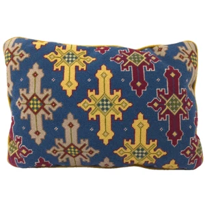 Vintage Southwestern Cross Motif Needlepoint Tapestry Pillow Vintage Aztec Boho - Picture 1 of 3