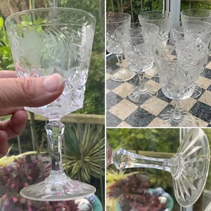 π1 RED WINE Cut Glass LEAD CRYSTAL ENGRAVED GRAPEVINE BRIERLEY HILL 5 1/2β - Picture 1 of 8