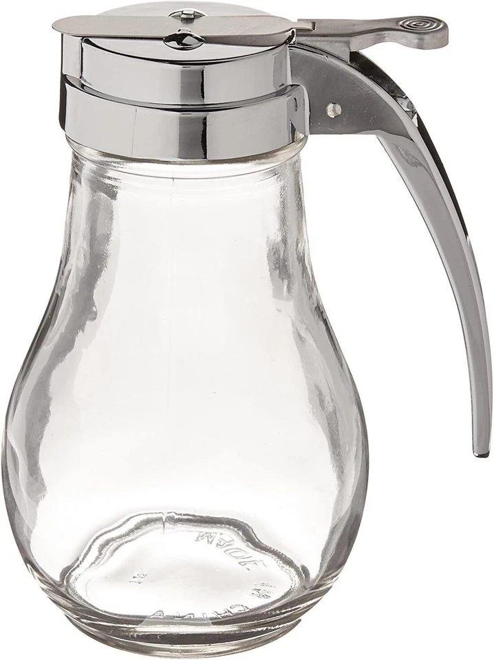 Tablecraft H414 Syrup Dispenser with Chrome Plated Metal Top, 14 oz, Clear - Image 1 of 1