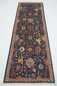 3 x 8 ft Navy Blue Bidjar Afghan Hand knotted Oriental Transitional Runner Rug - Picture 1 of 15